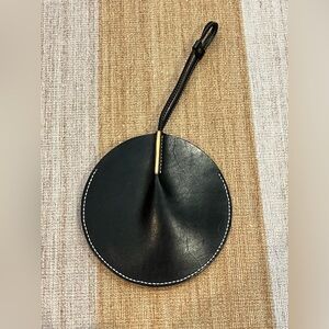 Round Black Leather Clutch – 8” Minimalist Wristlet Bag handmade